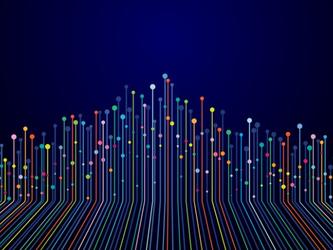series of coloured lines and dots against a dark blue background to suggest modelling or comparison